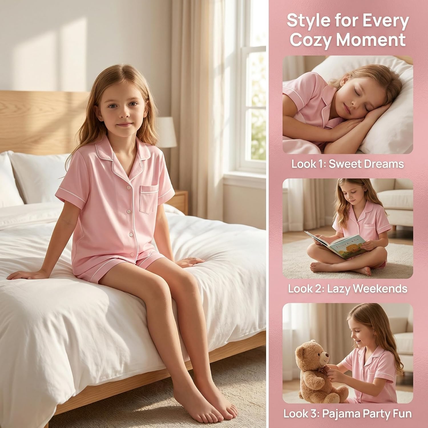 SANGTREE Kids Soft Pajama Set 2 Pcs Short Sleeve Sleepwear Button Down PJS