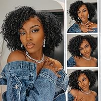 Vista 5 de Quantum Love Pelucas cortas rizadas enroscadas con flequillo lateral afro para mujeres negras. Peluca rizada africana americana sintética