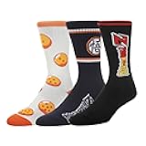 Dragon Ball Z Stripe, AOP and Logo Mens Athletic Crew Socks 3 Pack