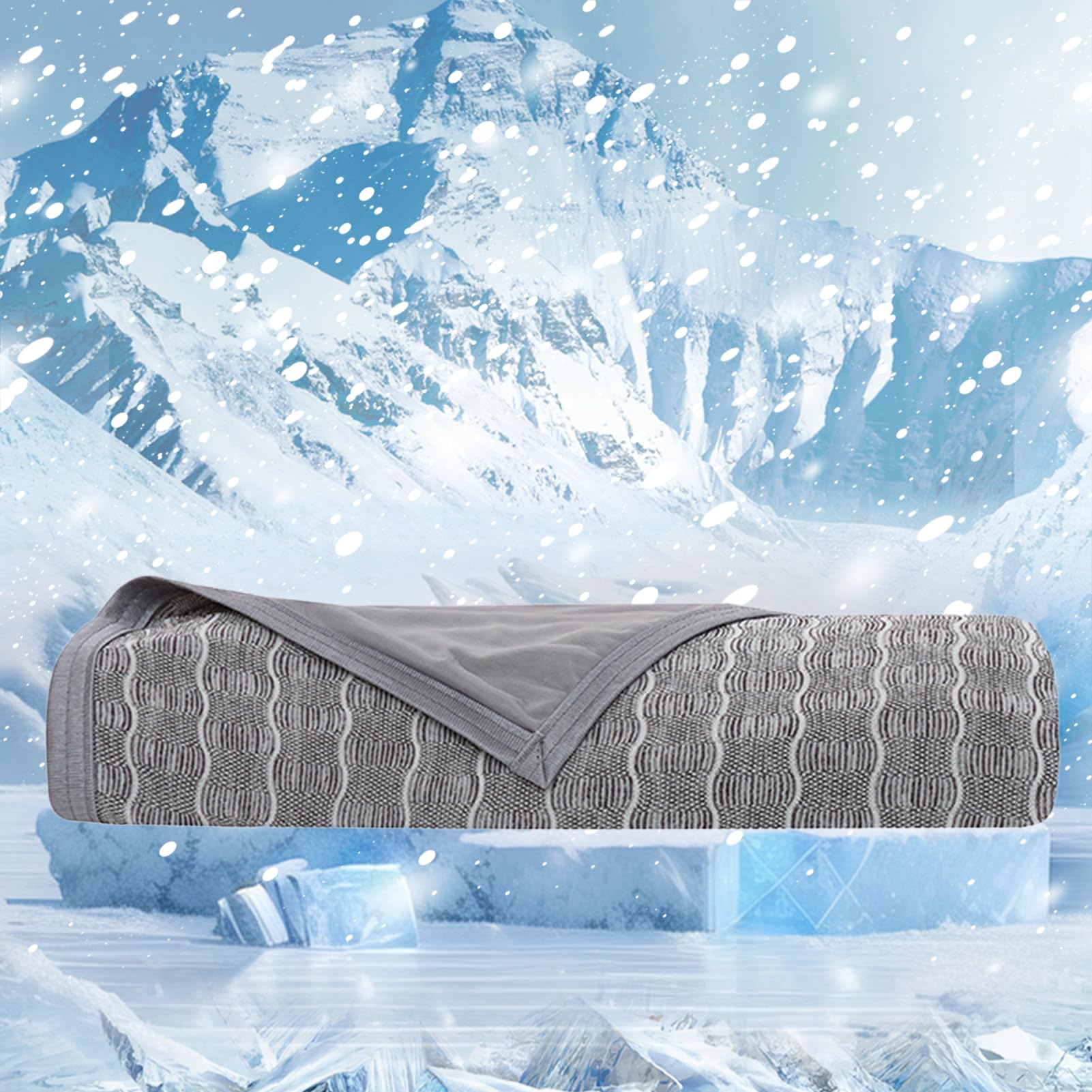 OIGAE Couverture rafraîchissante, fraîche pour lit et canapé, 130 x 150 cm, fine, légère, respirante, douce, design jacquard double face, gris