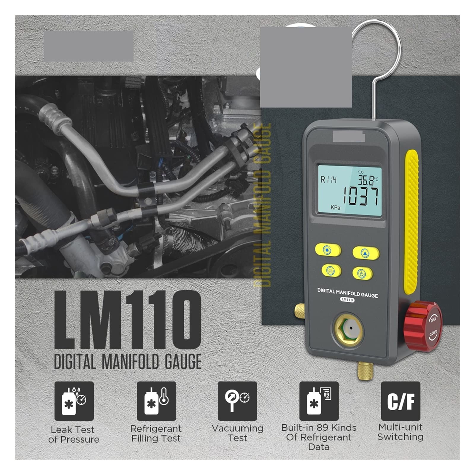 LM110 Digital Refrigeration Manifold Gauge Vacuum Pressure Temperature Meter Test Air-Conditioning,Alta precisión