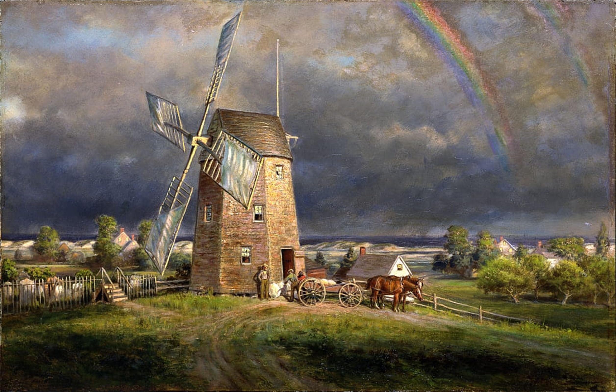 SERENDIPITP Vintage Picture Print on Canvas Wall Art Poster Old Hook Mill Easthampton by Edward Lamson Henry Artwork Print Poster for Wall Decor 60x90cm