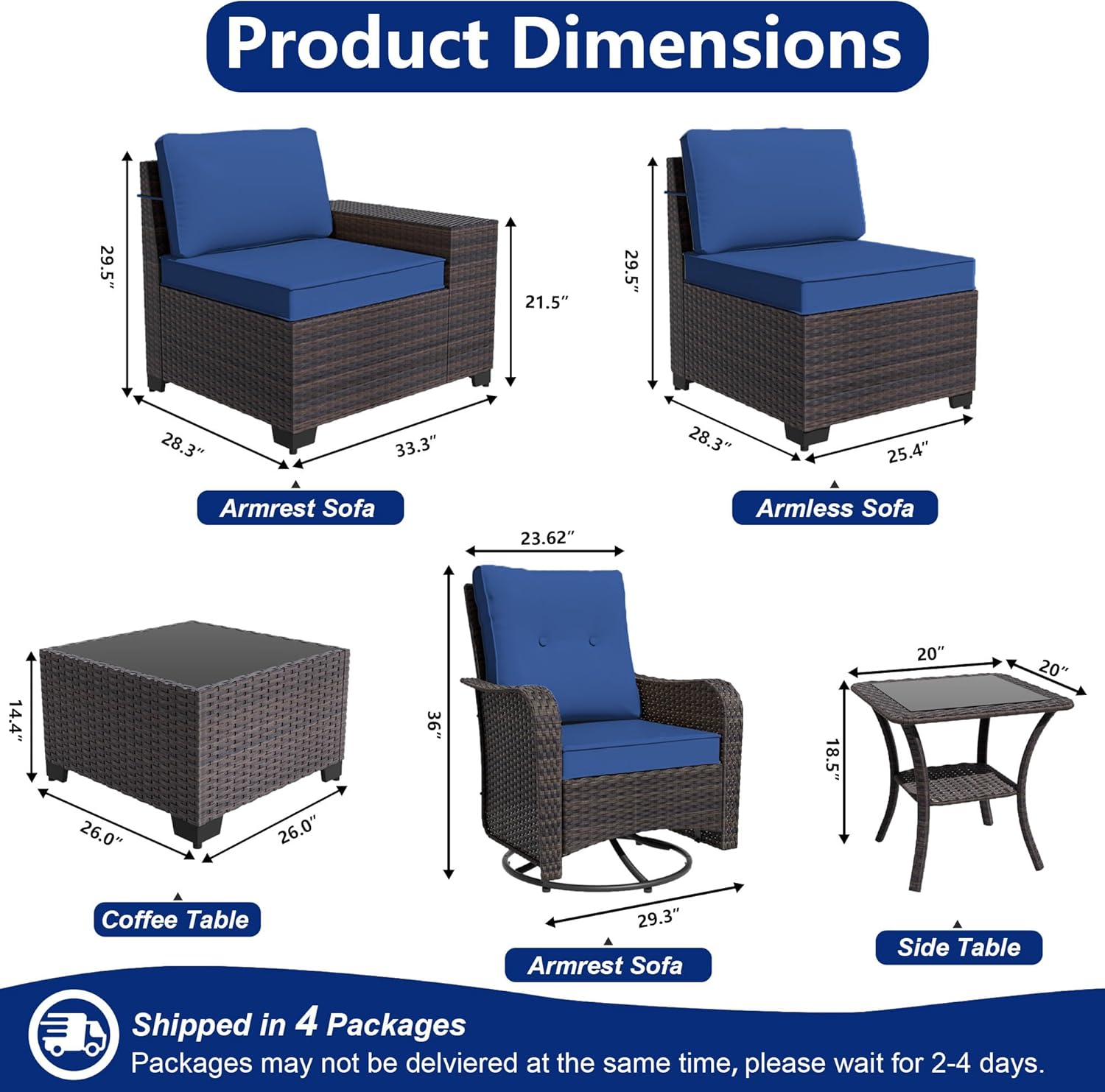 9 Pieces Patio Furniture Set with 2 Swivel Chairs Patio Furniture Outdoor Sectional Sofas Outdoor Patio Conversation Set - Blue