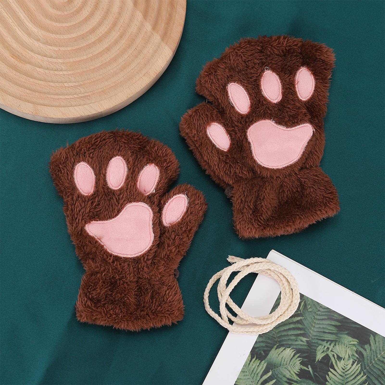 Générique Guanto gatto artiglio guanti senza dita guanto donna zampa di gatto carino guanti peluche guanto gatto Cosplay per donne e ragazze 1 paio di guanti a forma di artigli di gatto