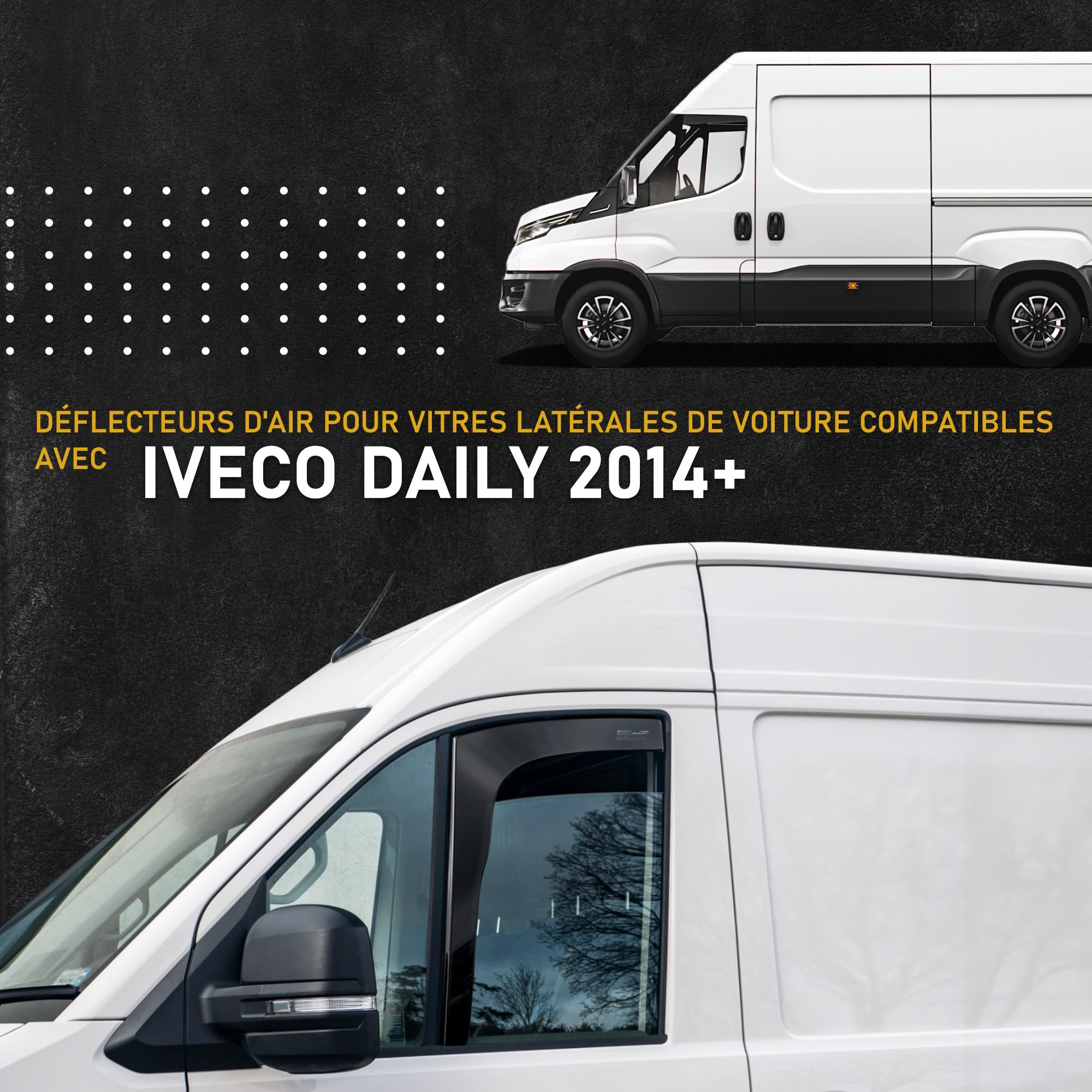 HEKO - Compatibles avec Iveco Daily 2014+ Déflecteurs de Vitres Latérales ; Déflecteurs Latéraux ; Avant ; Deux Pièces ; Déflecteurs de Pluie, Teintés, Aérodynamiques ; Montage simple et rapide