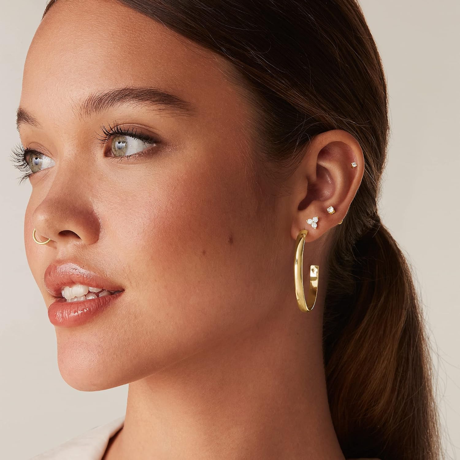 PAVOI 14K Gold Plated Solid 925 Sterling Silver Post Cubic Zirconia Flat Back Earrings for Women | Cartilage Earring | Helix Piercing Jewelry | Small Stud Earrings | Trinity, Pearl, Marquise, Opal