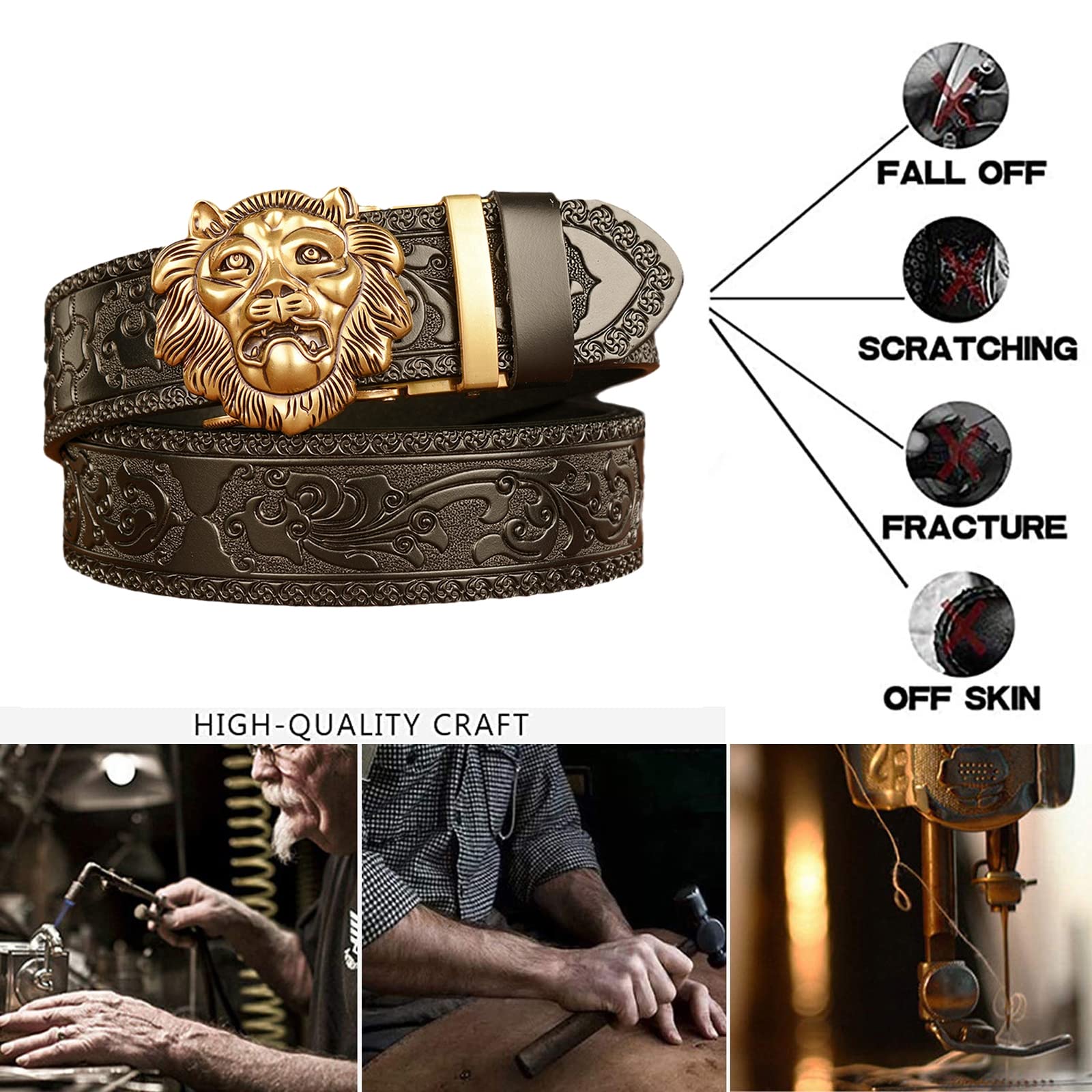 pasek, Męski skórzany pasek z automatyczną klamrą w stylu western cowboy ratchet, szerokość 1,5'', pełni regulowany, pasuje do każdego rozmiaru talii