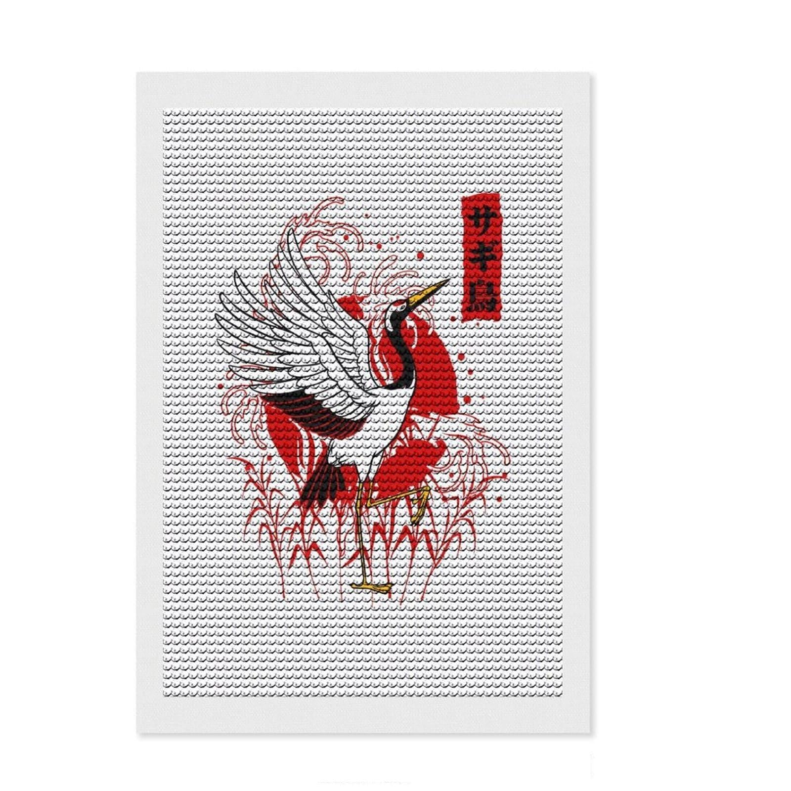 Junmoney Japanese Heron Diamond Painting Kit 8"x12", Bedroom Decor, Round Gems, Full Kit Included, Relaxing Handmade Project