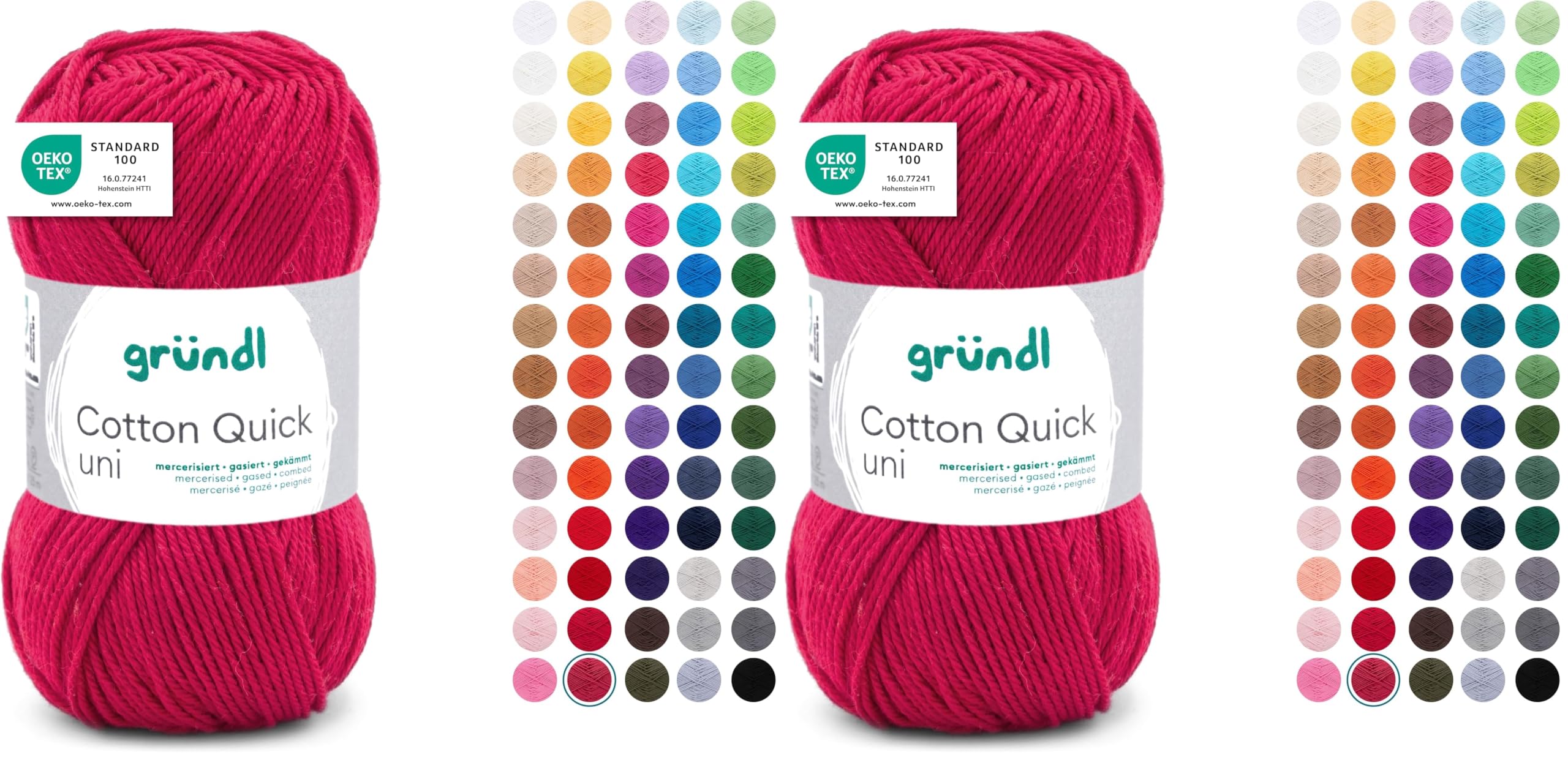 Gründl Wolle Cotton Quick uni - dünne Wolle zum Häkeln - Strickgarn - Häkelgarn - Glänzend und hautfreundlich - 100% Baumwolle - 1 Knäuel 50 g / 125 m - Nadelstärke 3-4 - weinrot (Packung mit 2)