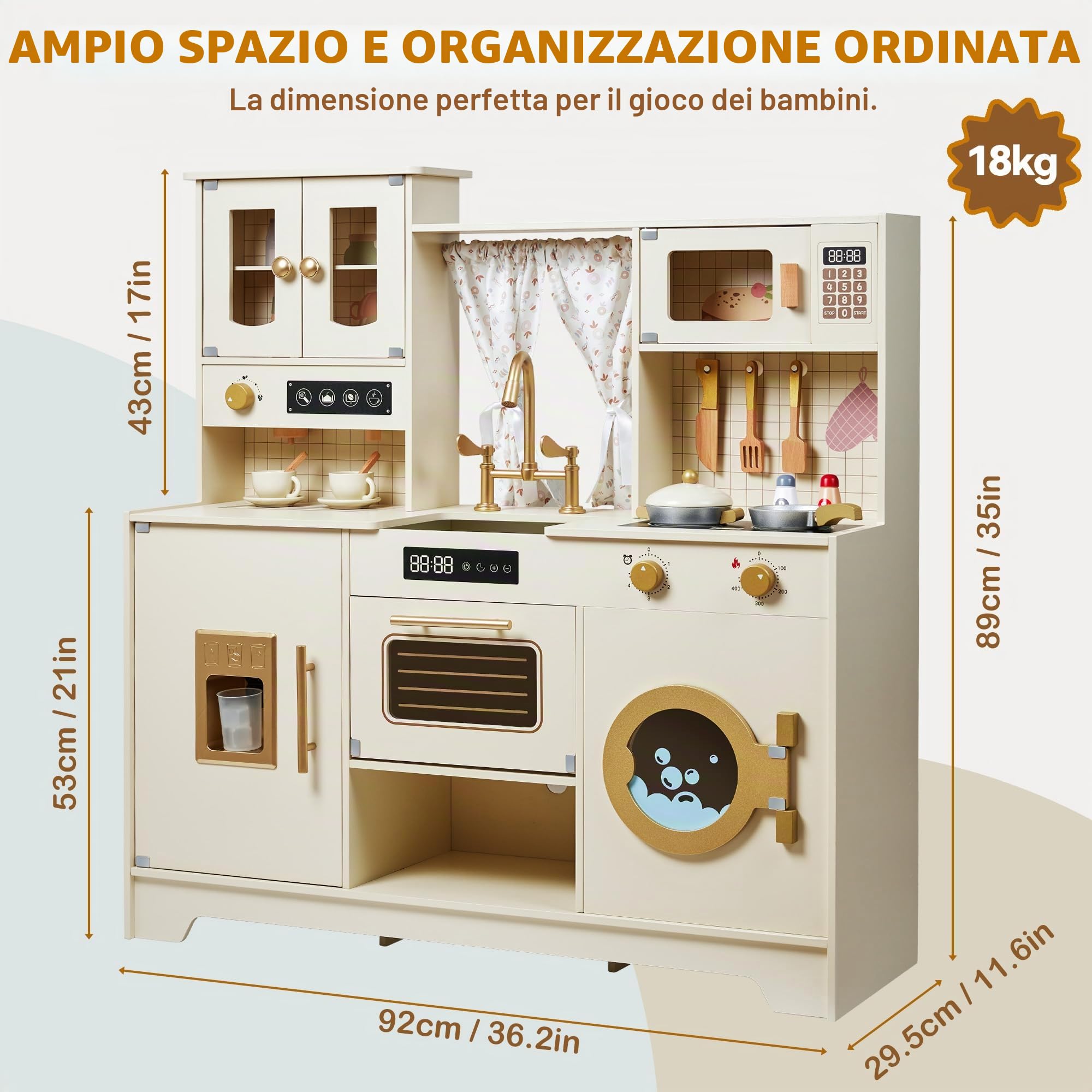 medoga Set di giocattoli da cucina in legno per bambini, giocattolo da cucina con 26 pezzi di cibo e utensili da cucina, regalo per bambina e bambino di 3 anni