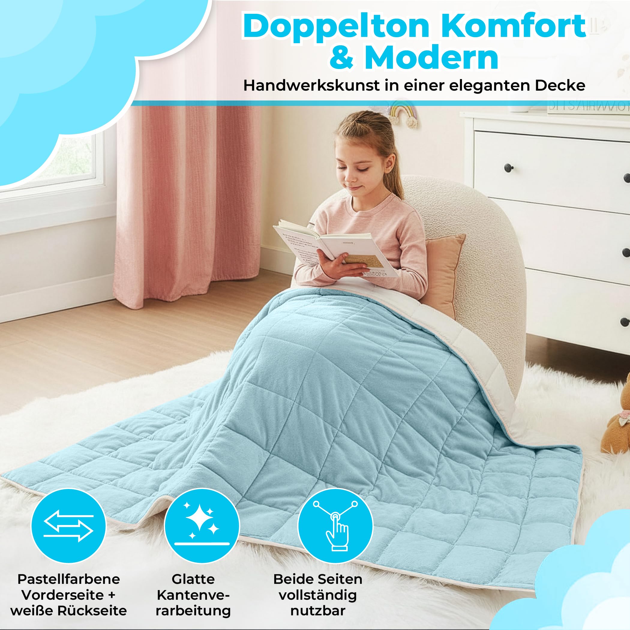 SLEEP COMFY Gewichtsdecke, 2.4 kg Therapiedecke für Stressabbau & Angstzustände, Hypoallergene Glasperlen, Weiche & Kühlende Baumwolle & Oeko-TEX (Blau, 90 x 120 cm)