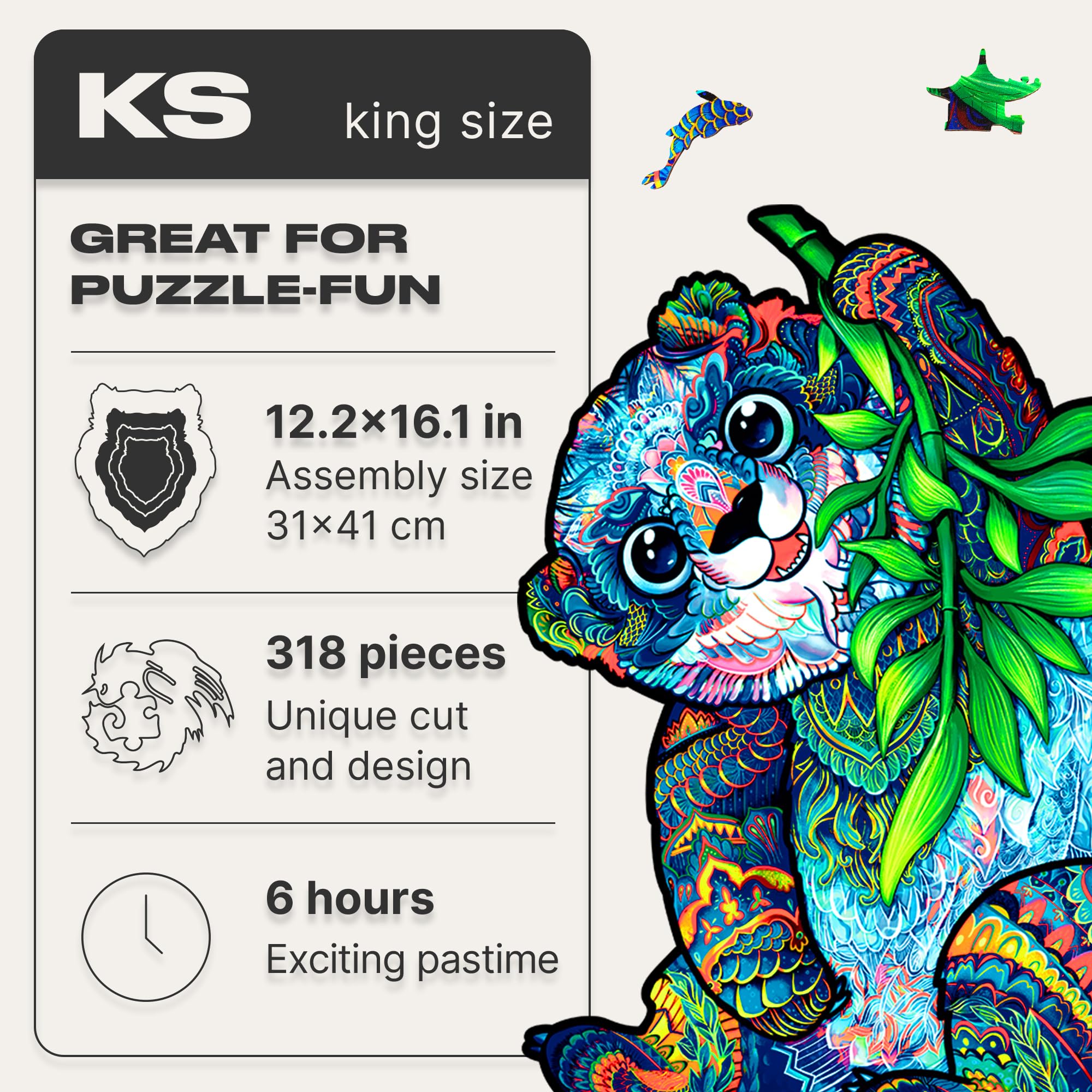 UNIDRAGON Original Wooden Puzzle – Serious Panda, 318 Pieces, Large Size 31 x 41 cm, Beautiful Gift Packaging, Unique Shape, Best Gift for Adults
