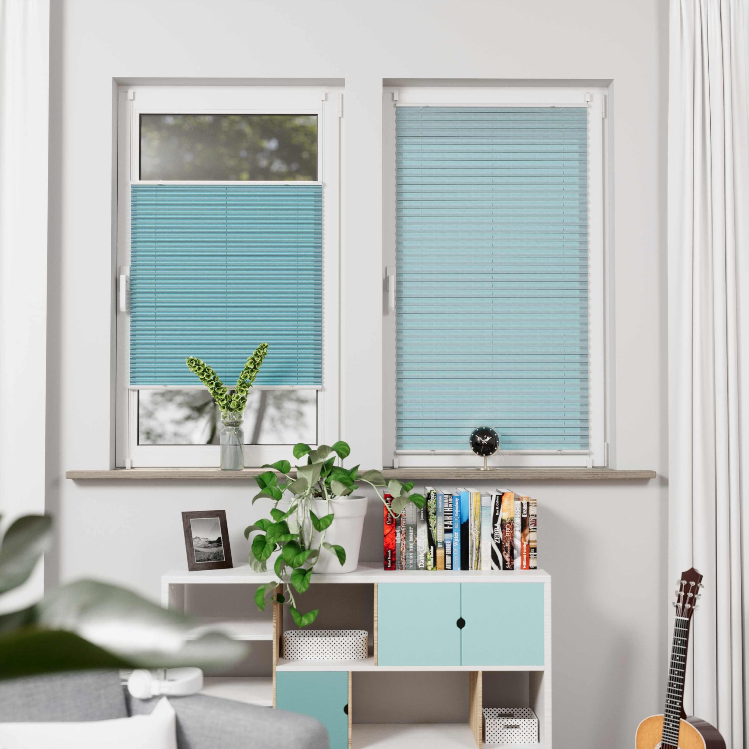 K-home Tenda plissettata Klemmfix, Florida Petrol, 80 x 130 cm (L x L), design unico con incantevole effetto luminoso
