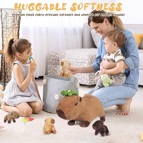Miniatura 6 de Peluche Capybara 5 en 1, 14.2 pulgadas Capybara de peluche con bebés dentro de mamá almohada de felpa Capybara con 4 Capibaras Peluches juguetes