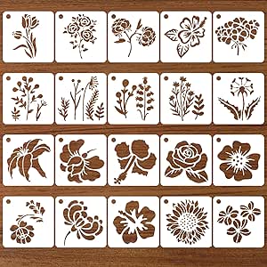 20 Stück Malschablonen, Schablonen Blumen wiederverwendbare Kunststoff Schablonen malen für Bastelarbeiten Möbel Wand Scrapbooking DIY Malerei Holz Möbel 7.5×7.5cm