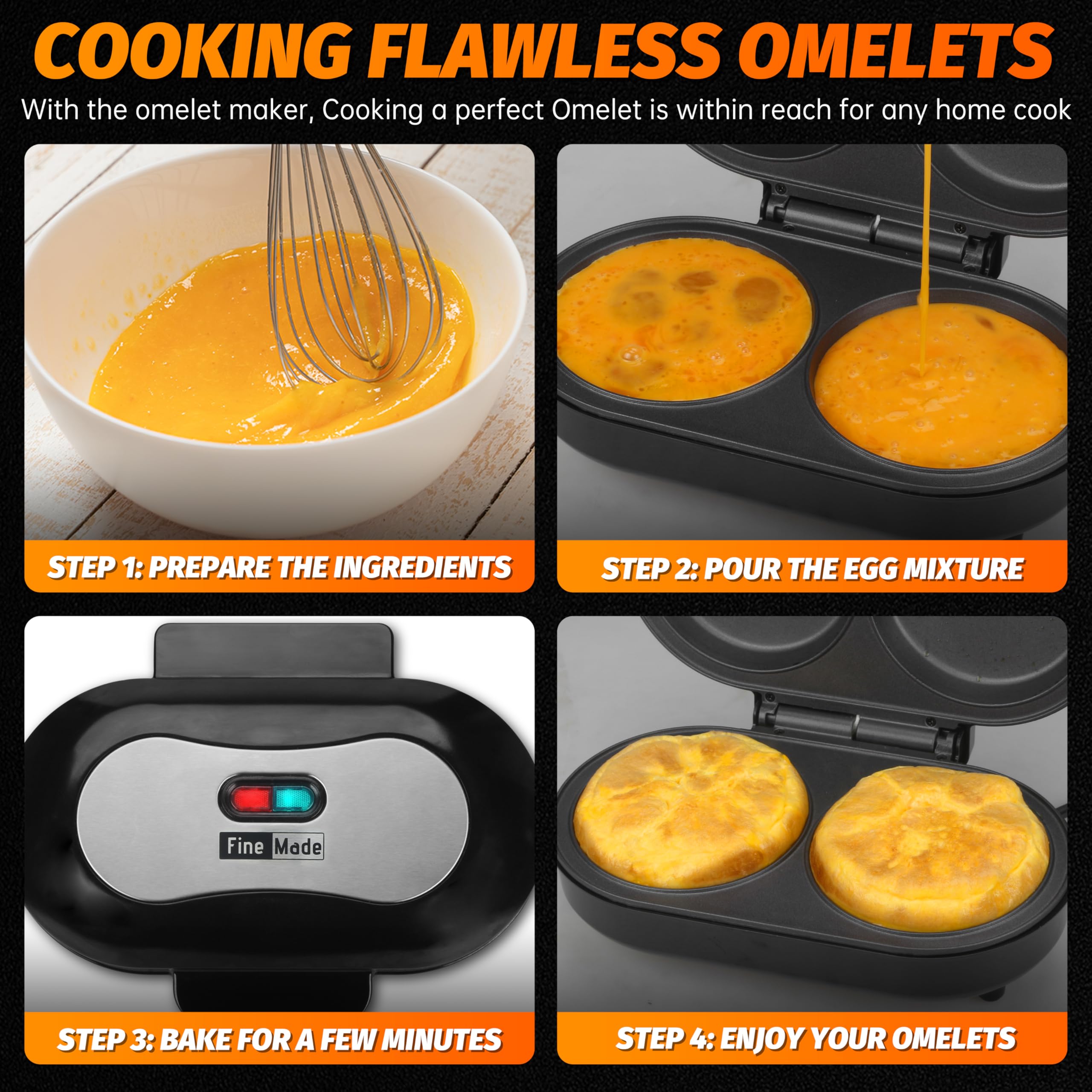 Omelette Maker Eléctrica, sartén antiadherente para tortillas, doble máquina para hacer tortillas con 2 ranuras redondas de 4.75 pulgadas, máquina para picar huevos, bandeja eléctrica doble 3