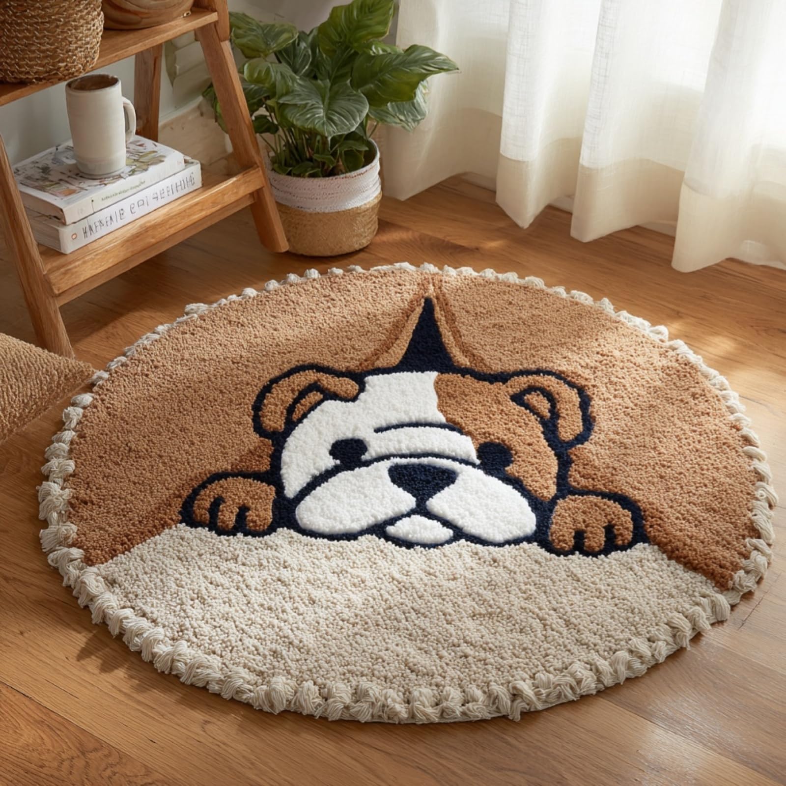 WallustrioaW DIY Craft Latch Hook Rug Kit,Cartoon Bulldog,Embroidery Kit,Latch Hook Rug for Adults and Beginners,Craft Gifts Decoration,50x50cm