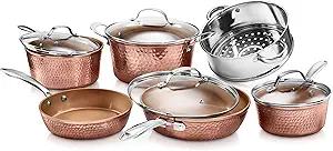 Gotham Steel Hammered Collection Pots and Pans 10 Piece Premium Ceramic Cookware Set – with Triple Coated Ultra Nonstick Surface for Even Heating, Oven, Stovetop & Dishwasher Safe