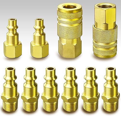 Kit de acoplador y enchufe de aire de latón macizo NPT de 14", accesorios para compresor de aire, kit de manguera de compresor de aire, 10