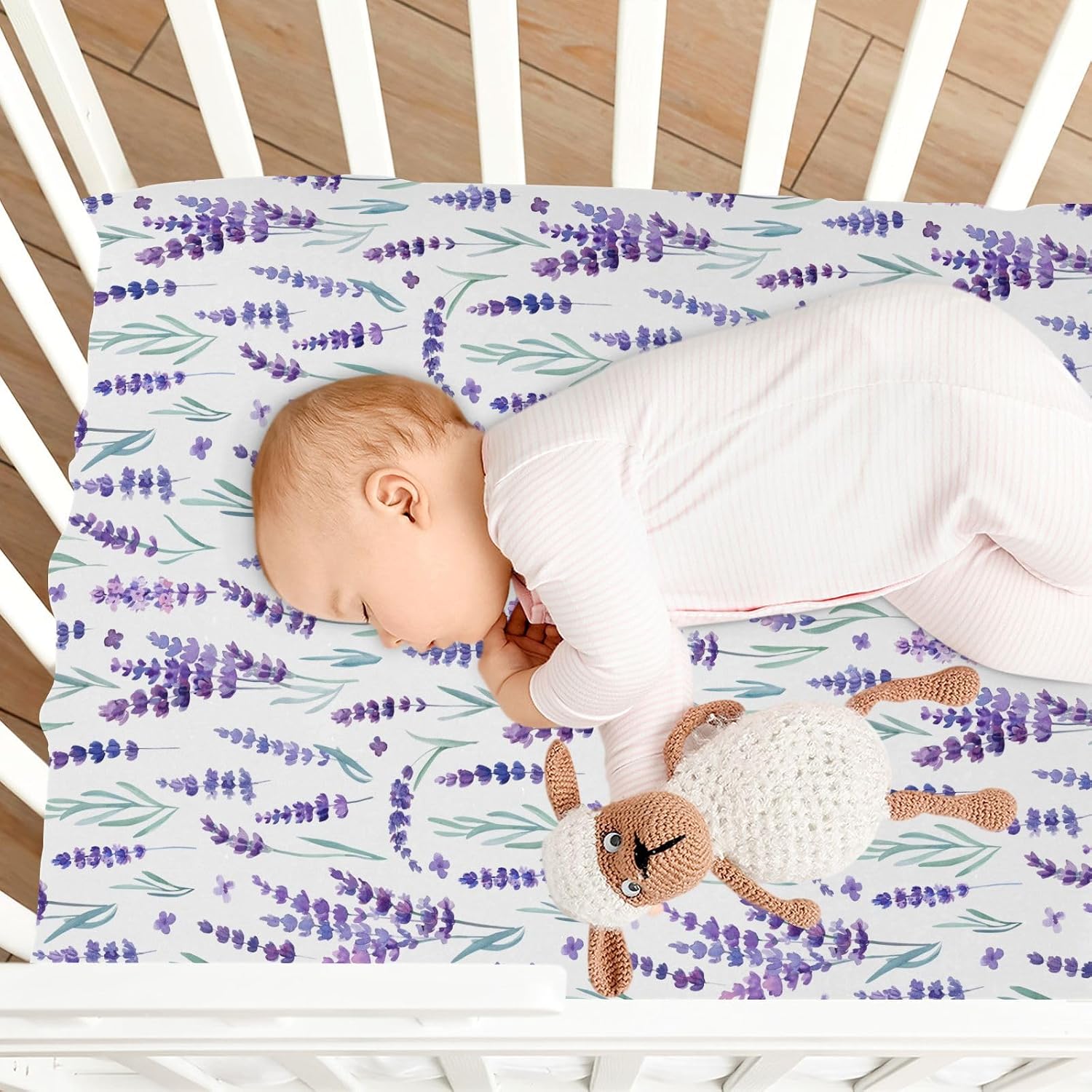 Fitted Crib Sheets Lavender Purple Stretchy Portable Playard Sheets for Baby Toddler, Breathable Soft Mini Crib Mattress 39 x 27 in for Boys and Girls