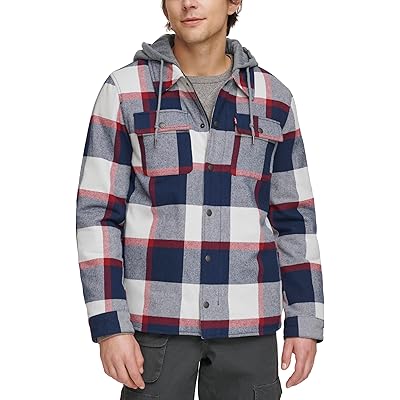 Levis Washed Cotton Shirt Jacket with A Jersey Hood and Sherpa Lining