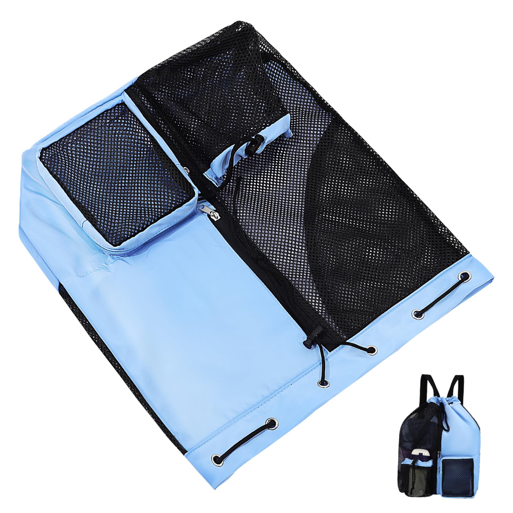 GALPADA Nylon Polyester Mesh Swimming Bag Drawstring Backpack for Women Men Large Capacity Travel Bag