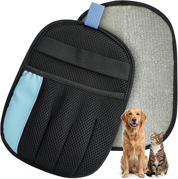 Rivalran Pet Hair Remover Glove for Dog & Cat, Reusable Electrostatic Magic Brush, Five-Finger Hair Removal Mitt for Cleaning Clothing, Bed, Couch, Carpet, and Car Seat Blue