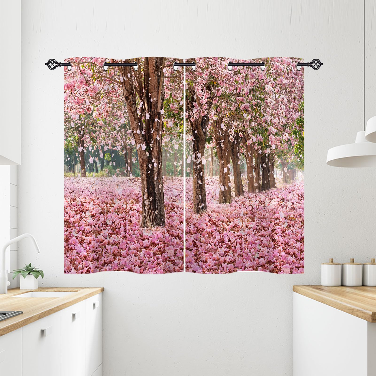 ANHOPE Flower Curtains Eyelet Ring Top Blackout Thermal Insulated Curtains Romantic Pink Floral Tree Tunnel Print Pattern Soft Window Drapes for Bedroom Living Room 28 x 54 Inch 2 Panels โ image 1