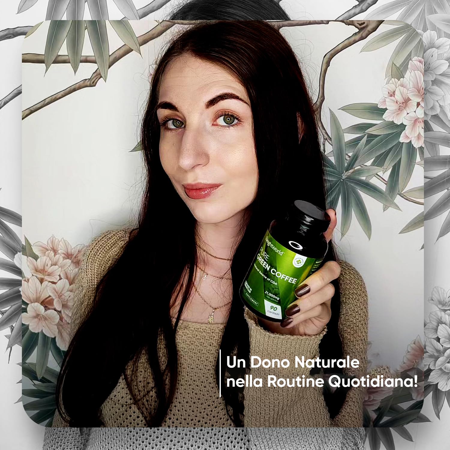 Caffè Verde Puro Vegano da 21.000mg, Estratto 50:1, Fonte Naturale di CGA, 90 Capsule, Caffe Verde dalla Pianta Coffea Arabica, Green Coffee Beans, Senza Magnesio Sterarato e OGM, Prodotto in Europa