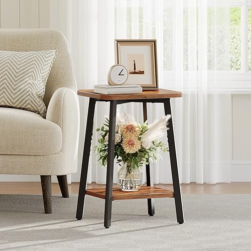 Miniatura 6 de Mesa auxiliar, mesa auxiliar pequeña, mesita de noche con estantes de almacenamiento de 2 capas, mesa de sofá para espacios pequeños, marco estable,