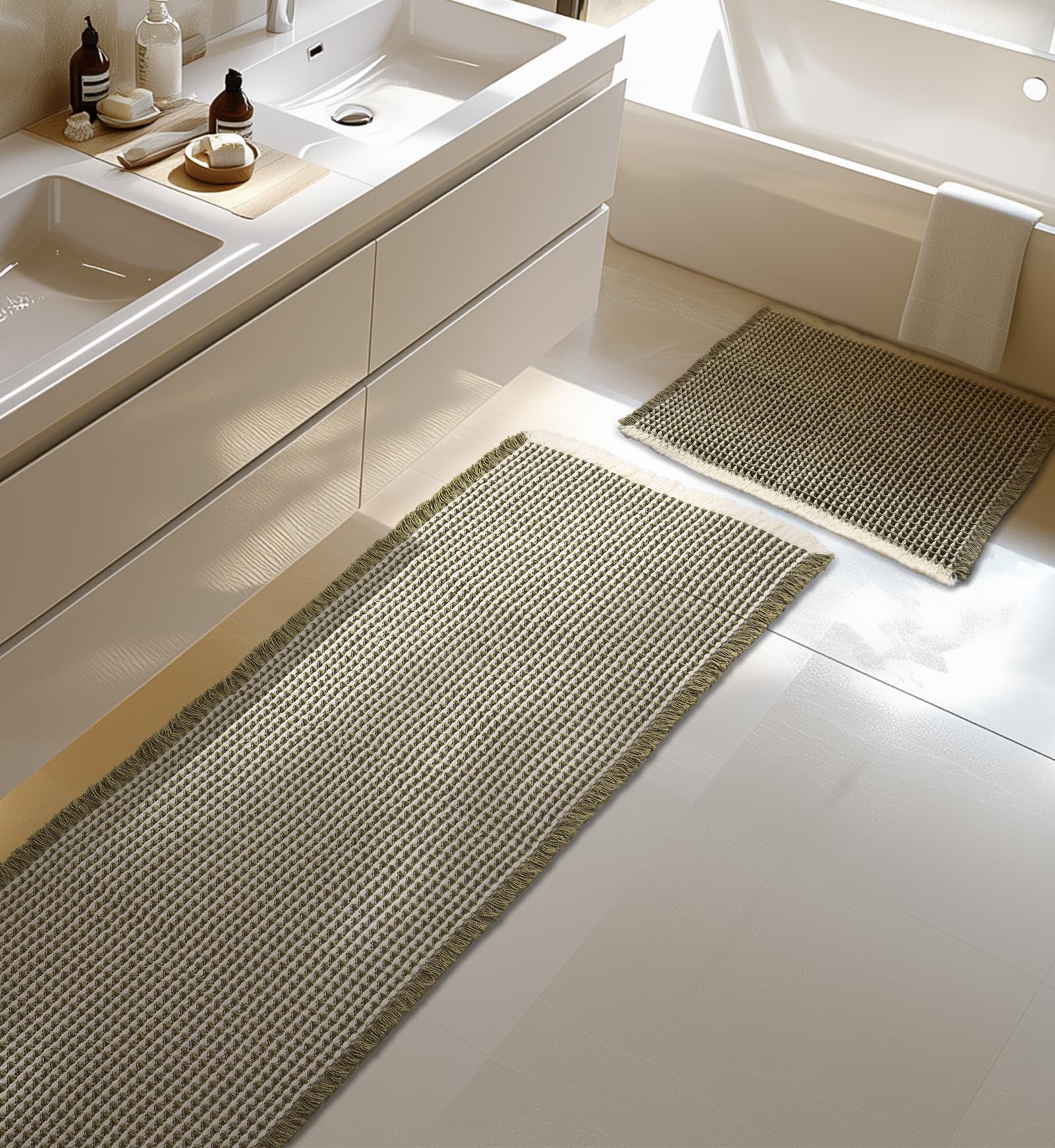 Tapis de bain vert pour salle de bain, salon et chambre - Style bohème