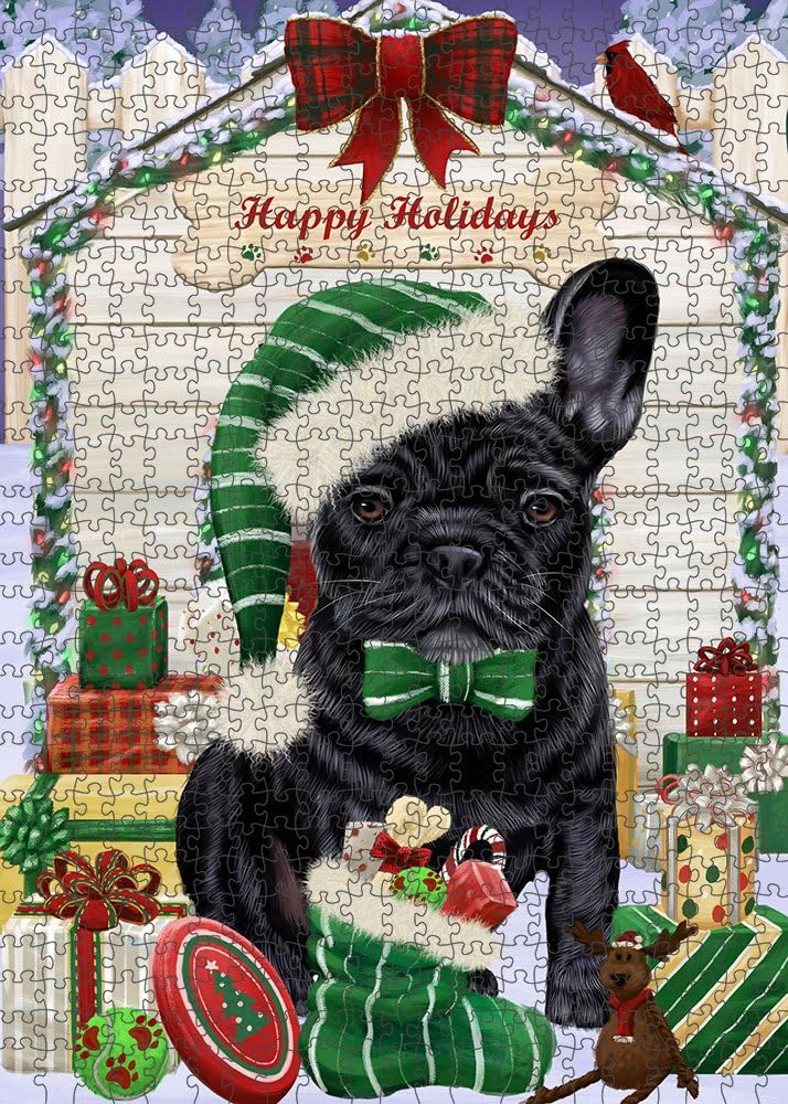 Christmas House with Presents French Bulldog Jigsaw Puzzle for Adults - Animal Printed Interlocking Puzzle Game Artwork - Gift for Dog Lover's -1000 Pcs 29.5"x19.7", PZLE52933