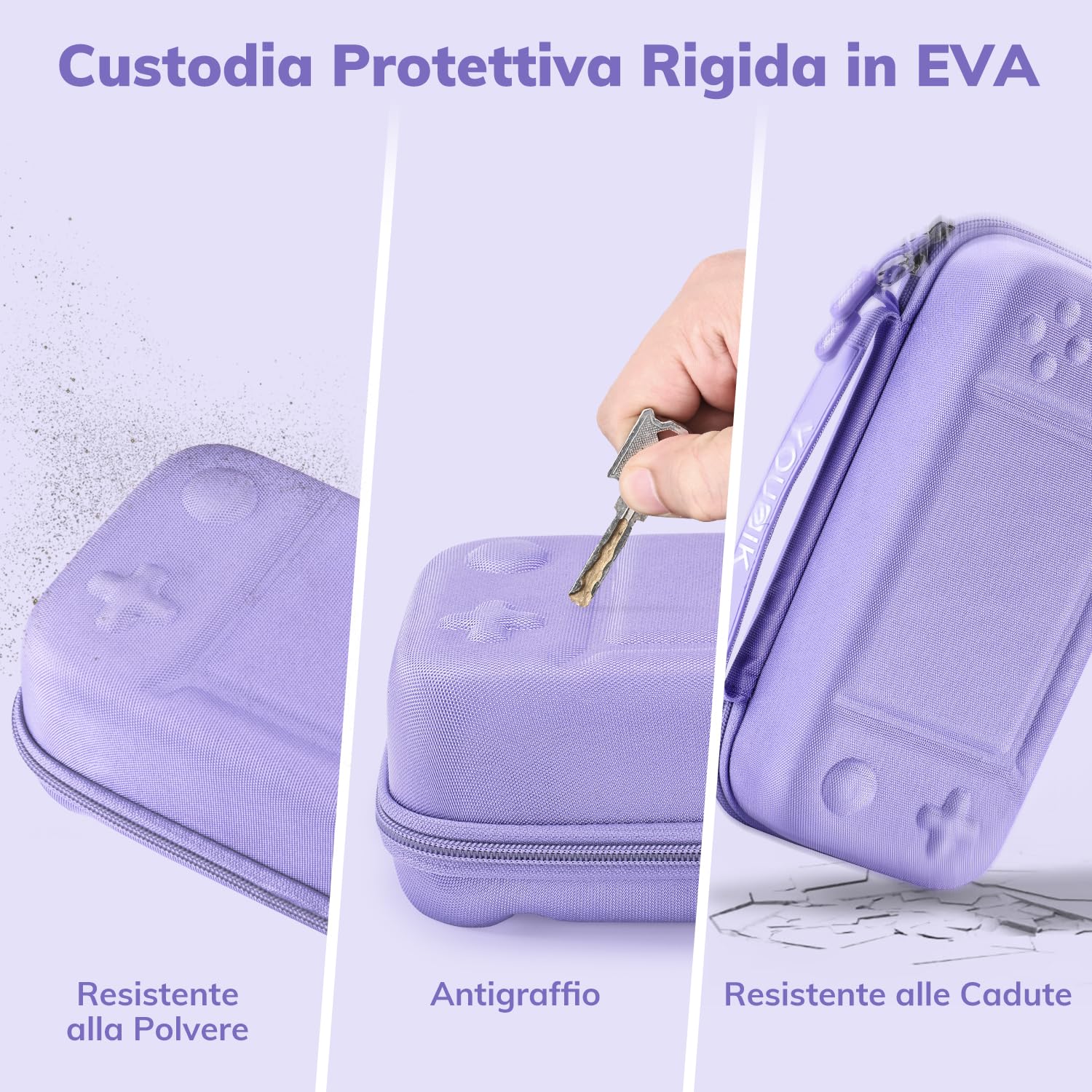 Younik 14 in 1 Bundle di Accessori per Switch, Custodia Grande per Switch 2017, Custodia da Viaggio per Switch Adatta alla Console, Impugnatura J-con, Adattatore AC (Viola, Motivo a Bottoni) - 4