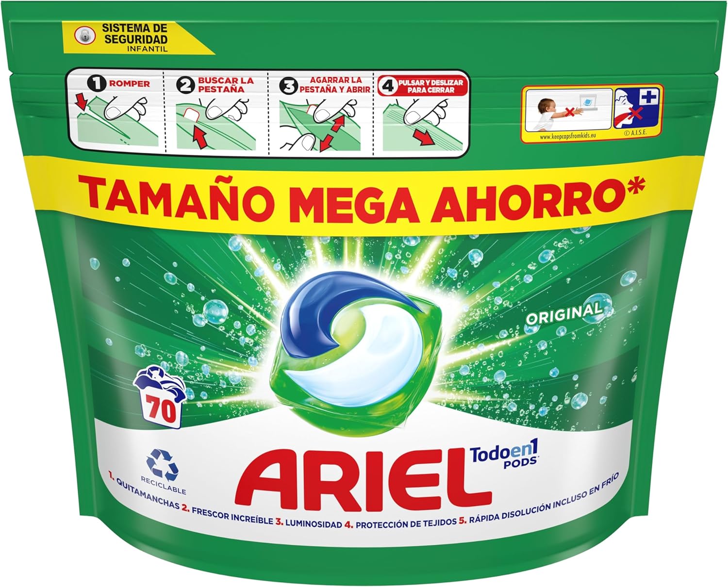 Ariel Pods Original: 70 Capsulas para Lavado Brillante 3 ARIEL PODS Todo en 1 Detergente Lavadora Liquido en Capsulas/Pastillas, 70 Lavados, Original, Jabon 5 Acciones para una Limpieza Brillante en Frio - ¿Vale la pena?