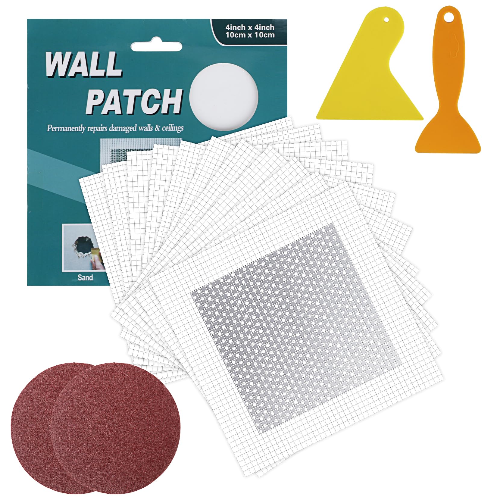 4'' by 4'' Wall Repair Patch, 15 Pcs Plaster Repair Patches Set, 4" Self Adhesive Wall Repair Kit, Heavy Duty Drywall Plasterboard Repair Patch Kit, Dry Wall Hole Repair Patch for Drywall Ceiling
