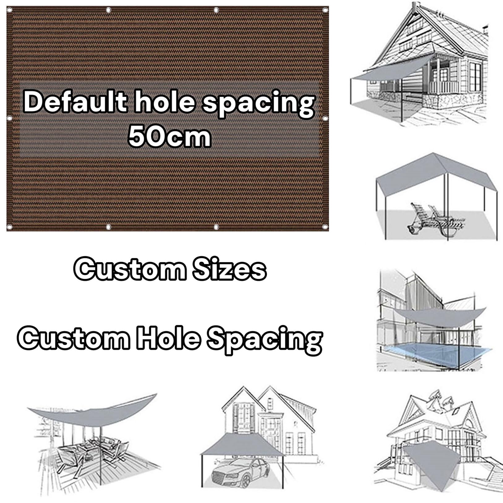 Voile d'ombrage 130 x 230 cm avec Œillets UV Protection Rectangulaire Toile d'ombrage avec Œillets et Corde, Perméable à l'eau pour Jardin, Terrasse, Balcon, Extérieur, ‎Marron