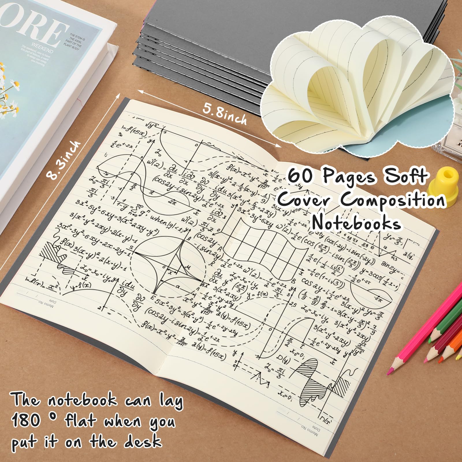 Handepo Confezione da 100 quaderni in carta kraft, 60 pagine, a righe, a righe, copertina morbida, diari di viaggio, per studenti, ufficio, scuola (grigio, A5)