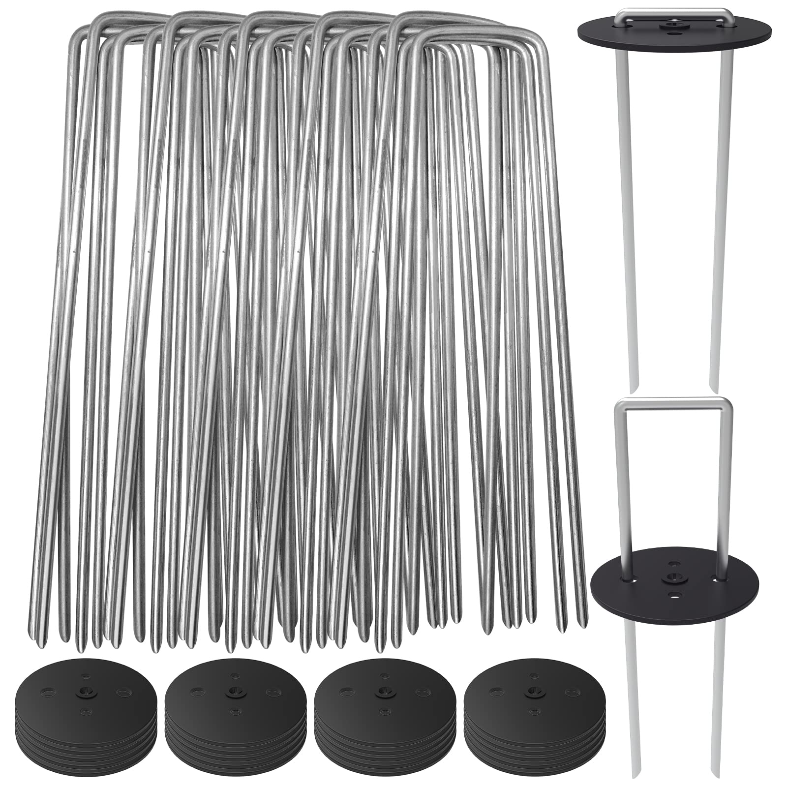 AAGUT 50-Pack Landscape Staple 6 Inch Galvanized Steel Garden Stake with Vent Cover Weed Barrier Fabric Supplies