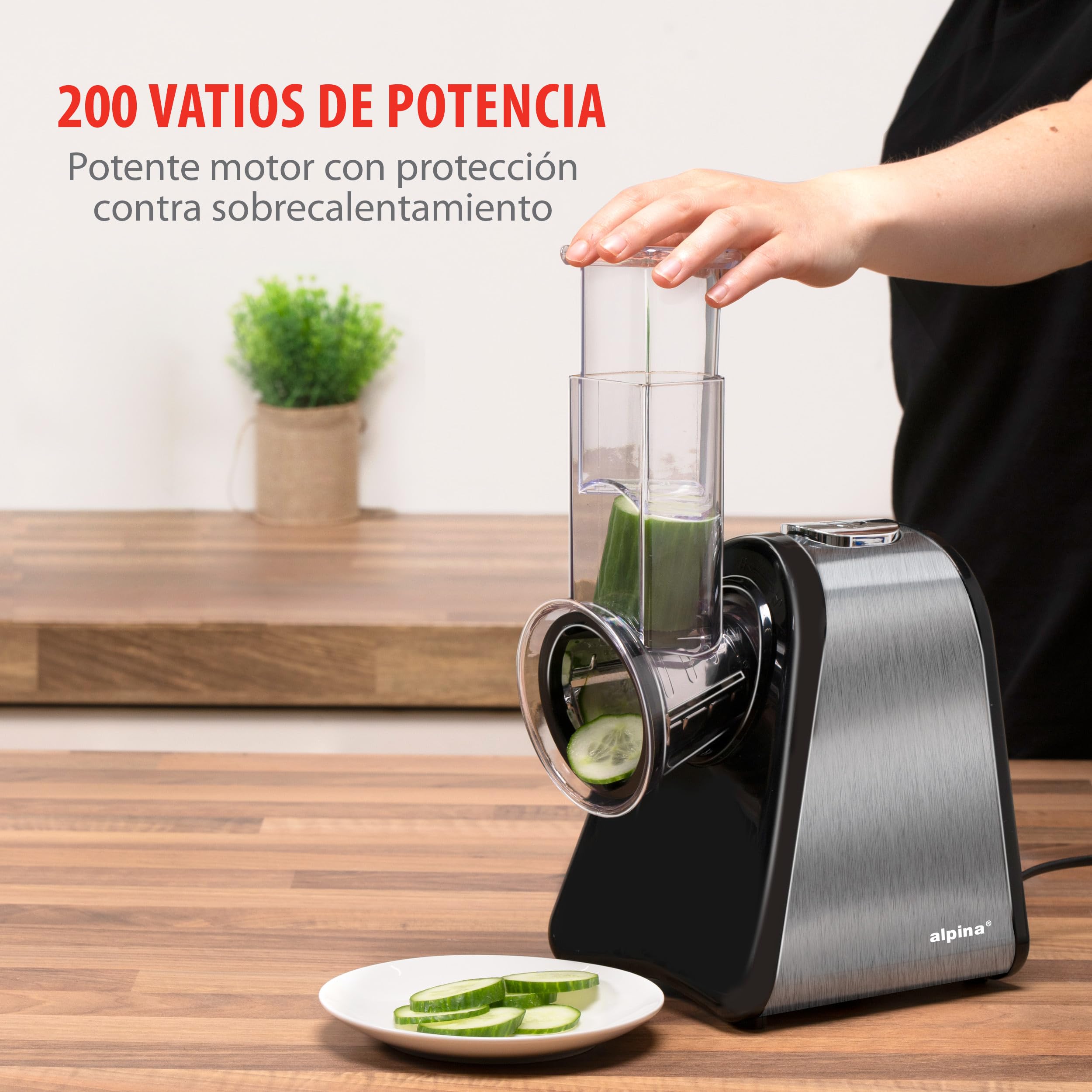 alpina Rallador de Verduras Electrico - Mandolina Electrico - Molinex con 4 Cuchillas de Tambor de Acero Inoxidable - Cortador de Verduras Multifuncional - Picadora de Verduras