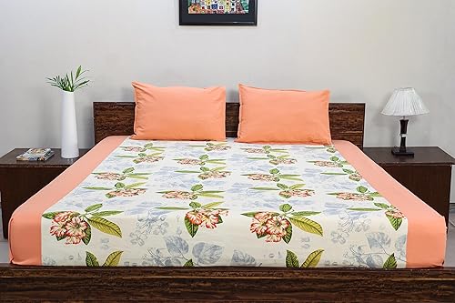 Tamaño de cama doble (9 pies x 9 pies), sábana de cama premium cómoda con 2 fundas de almohada a juego  Sábana de cama 100% algodón  Borde sólido