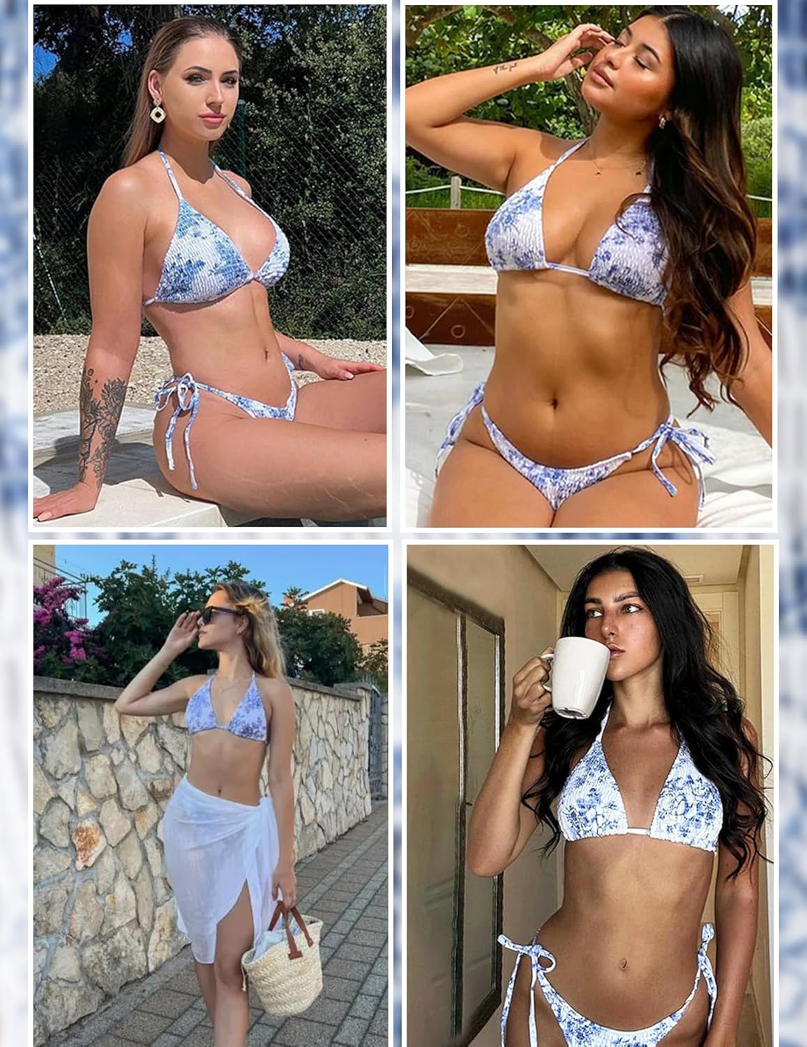 seamoly Women's Bikini Sets Halter Fishnet Shell Decorated Two Piece Swimsuit Sexy Side Tie Thong Bandeau Bathing Suits - Image 7