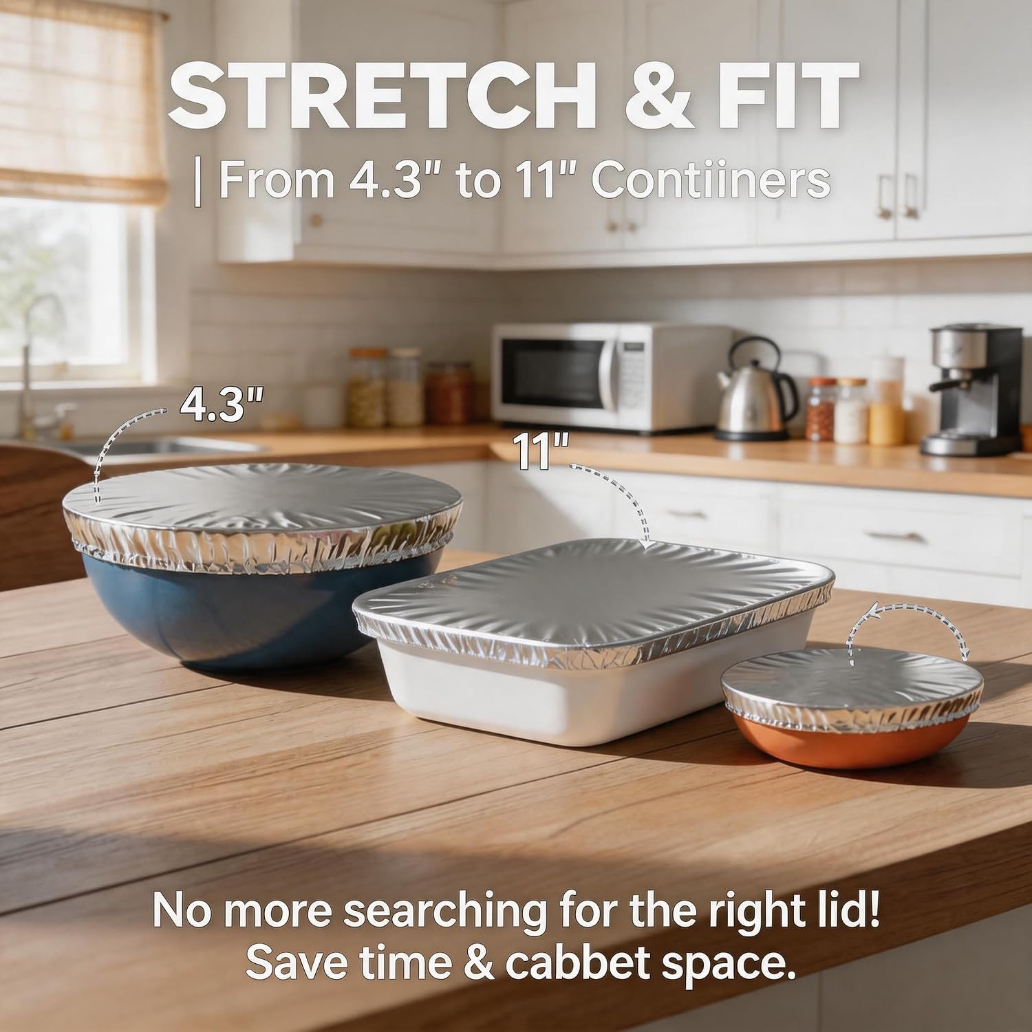 150 PCS Aluminum Foil Covers for Food, Reusable Elastic Food Covers Fit 4.3–11 in Containers, Thickened Foil Lids for Bowls, Plates, Leftovers, Kitchen, Picnic & Catering Use