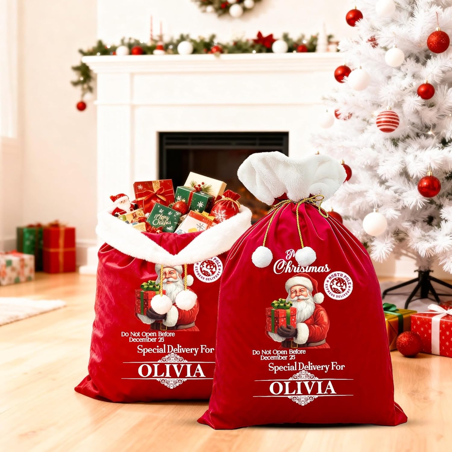 Artiglow Personalized Christmas Santa Sack, Custom Large Gift Bag with Name, for Xmas, Red Big Velvet Gift Wrapping Bags with Initial & Name For Kids Boys Girls, 27.6x19.7 Inches, Santa-3 - Image 6