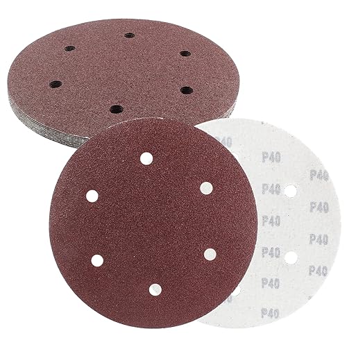 Waziaqoc 10 discos de lijado de 9 pulgadas (grano 40), papel de lija redondo de 6 agujeros con gancho y bucle para paneles de yeso, acabado de