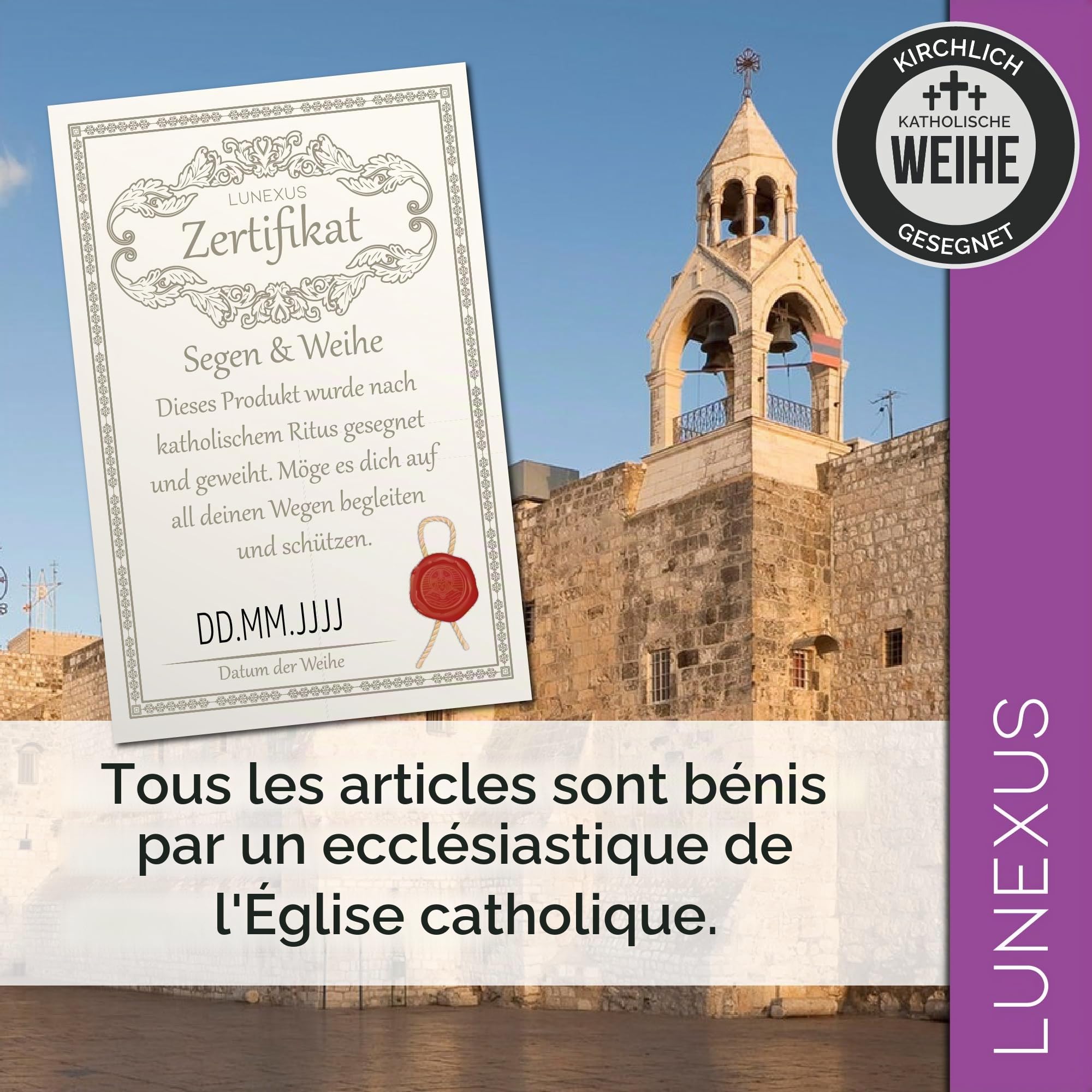 Lunexus Croix Murale en Bois d'Olivier de Bethléem, 25x15 cm - Bénie