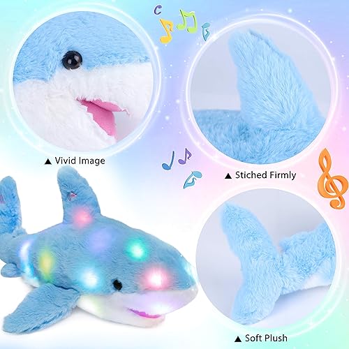 Miniatura 5 de Hopearl Juguete de peluche musical con luces LED de tiburón que canta, volumen ajustable, canción de cuna, animado, calma, festival de cumpleaños
