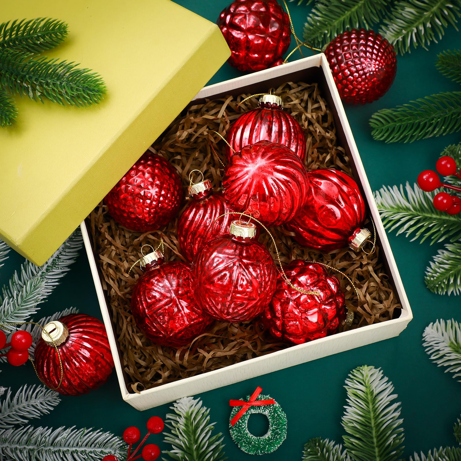 Jenaai 12 Stück rote Weihnachtskugeln aus Glas, Baumdekoration