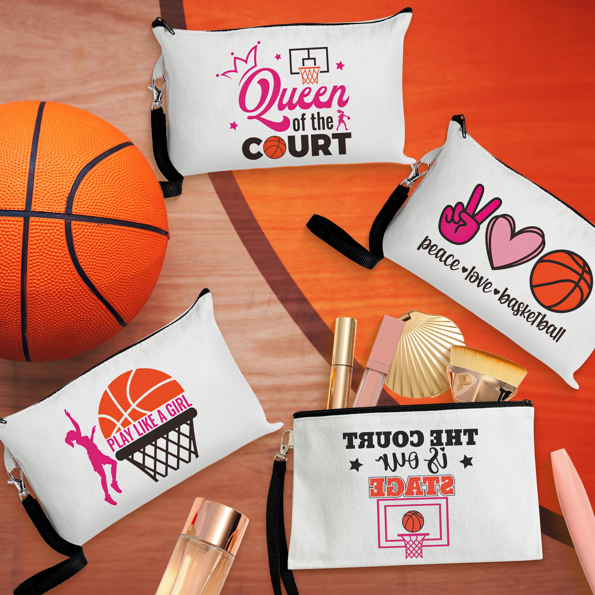 R HORSE Basketball Makeup Bag, 9PCS Ladies Cosmetic Bags Inspirational Gifts, Basketball Cosmetic Bag Canvas Makeup Bag, Basketball Team Toiletry Bag Makeup for Basketball Lover Player Fan Gift - Image 3