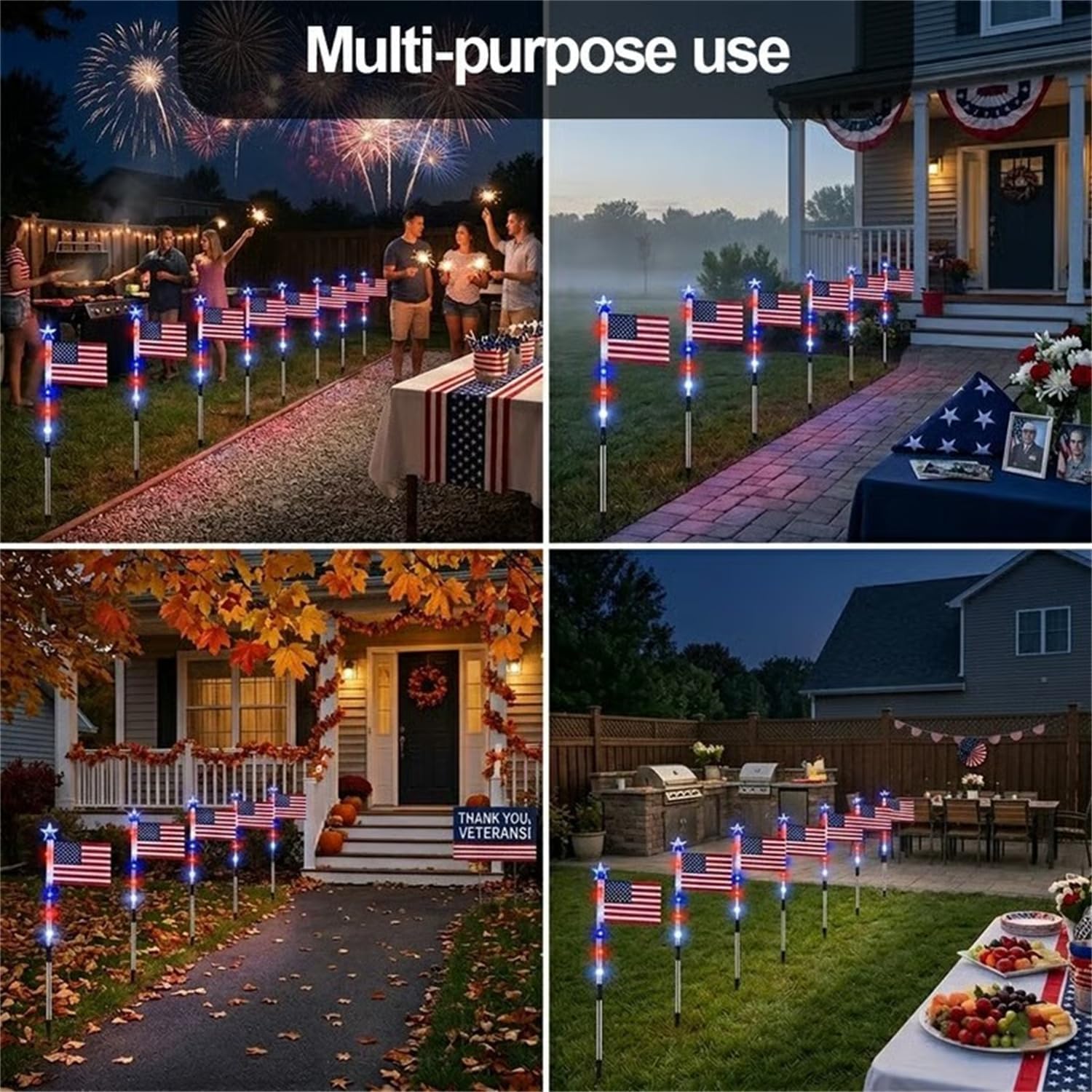 American Flag Pathway Solar Lights, 8 Piece Flag Light Set with 8 Lighting Modes - Solar American Flags for Outside, 4th of July Solar Flag Lights for Yard & Garden Decor (8 Piece Set)