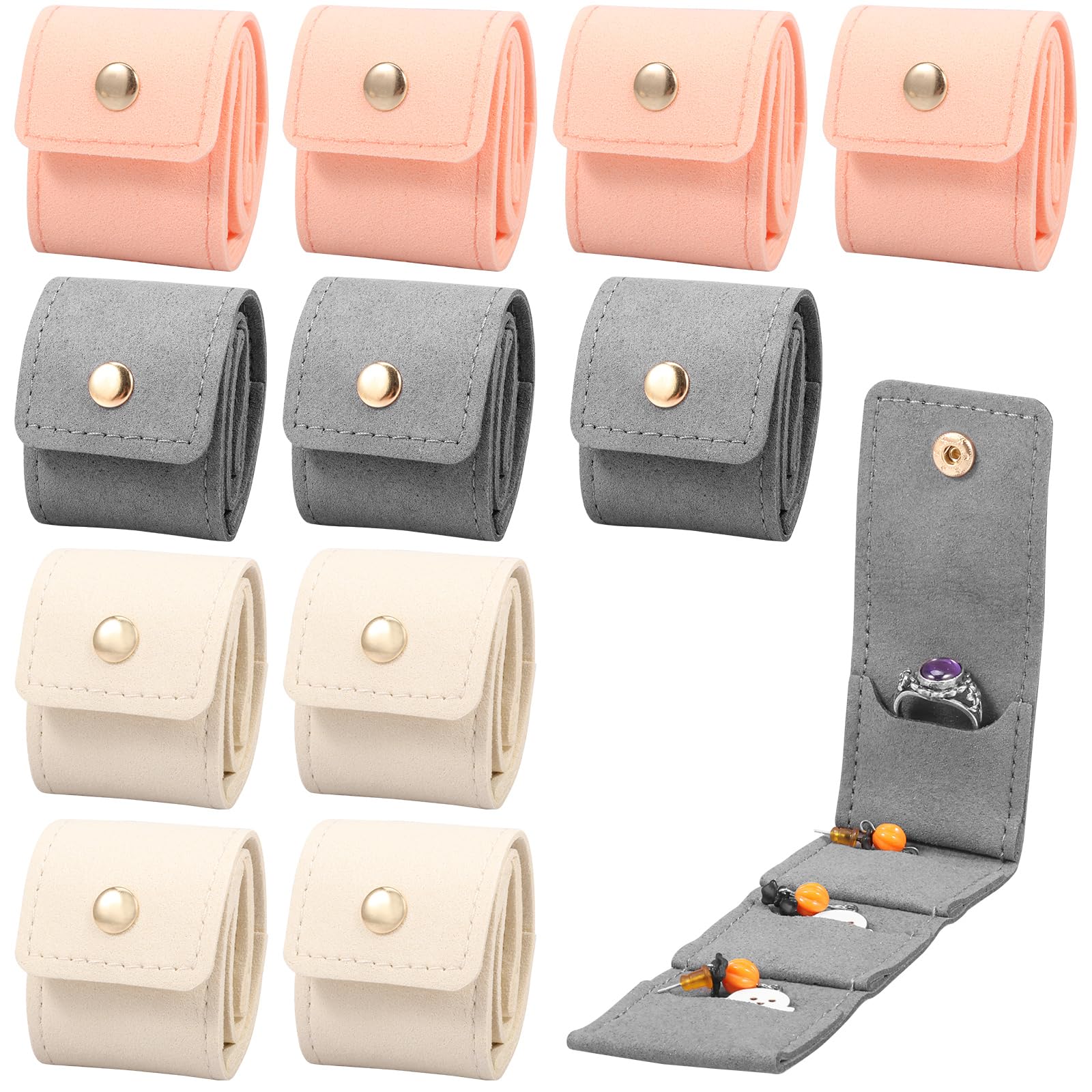 Ghshanog Mixed Colors 12Pcs Mini Travel Jewelry Bag, Foldable Jewellery Pouch With Buckle, Portable Jewelrys Roll Organizers And Storage For Necklaces Rings & Earrings,Travel Essentials Ring Earring Case(Mixed Colors)